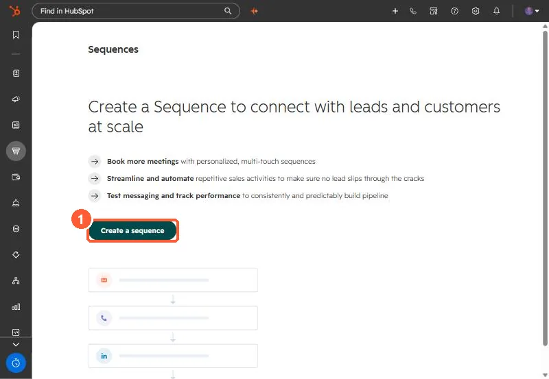 Sequences start screen with a Create a sequence button
