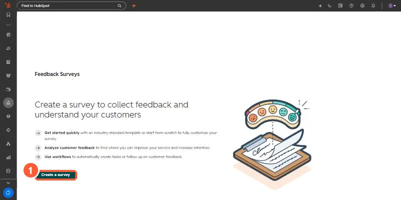 Feedback Surveys start page with a Create a survey button